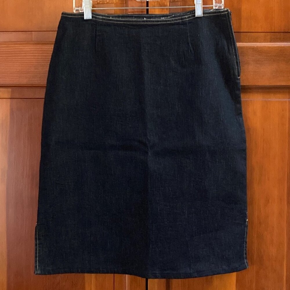 Boutique Denim Pencil Skirt with side zipper and side slits - dark blue - 10/12